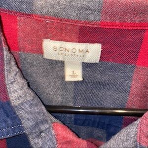 Sonoma: Size L: Red, Navy, & Grey Plaid Button Down Flannel